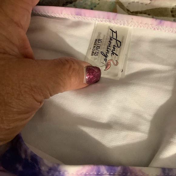 Pink Flamingo tankini tied dyed purple Lg 10/12 great for boating pool b… - Picture 8 of 14